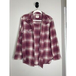 American Eagle Oversized Flannel Shirt Womens M Purple Plaid Soft Button Up